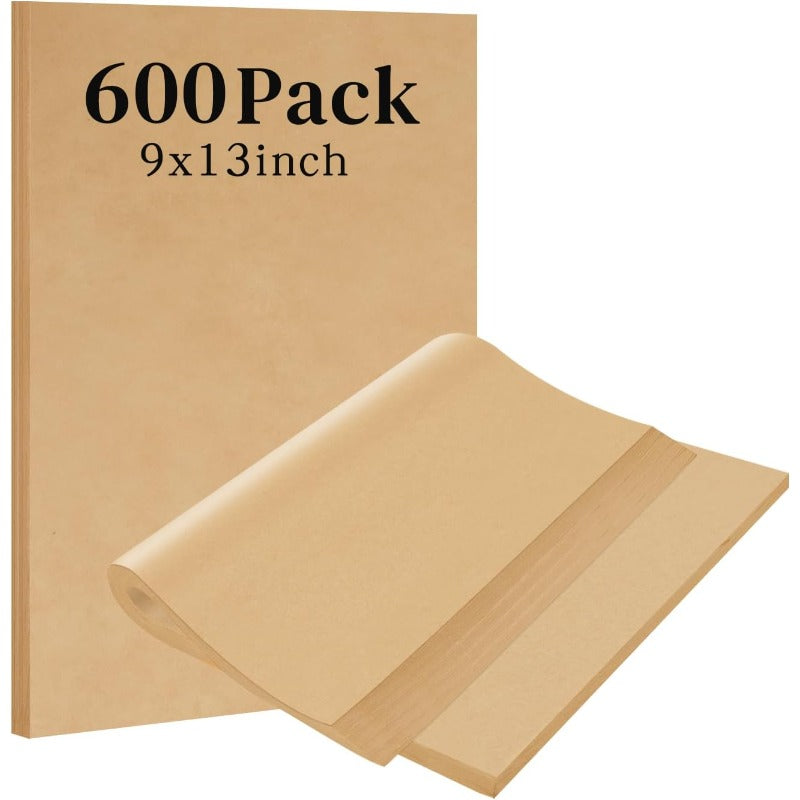 600pcs Unbleached Parchment Paper Sheets for Baking 9 X 13 Inch Nonstick Precut Quarter Sheet Size Parchment Paper for Baking Cooking Air Fryer Oven 9X13600Pack
