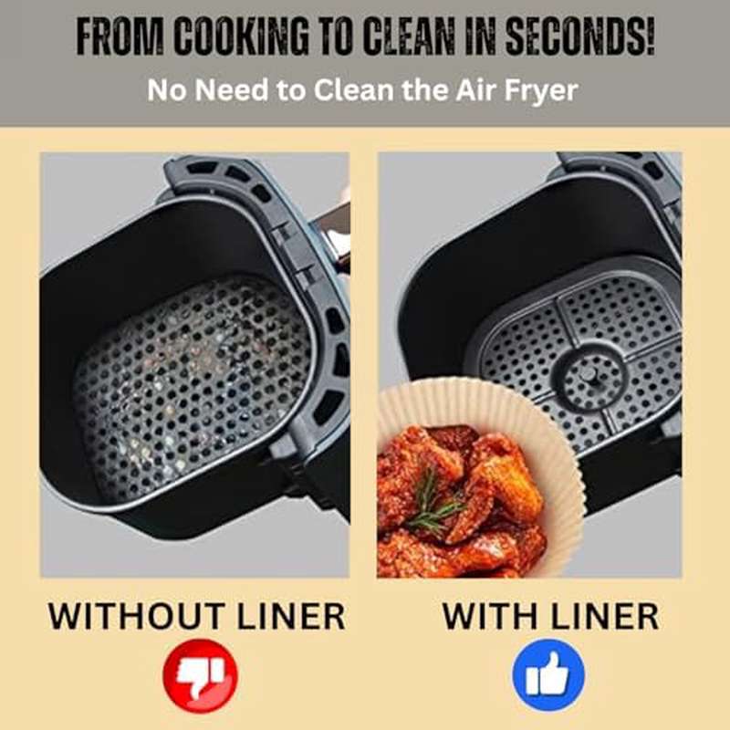 200pcs Heavy-Duty Non-Stick Air Fryer Liners - Oil-Proof, Waterproof, Pre-Cut Rounded edges for 5-8QT Fryers, Oven, Microwave, toaster ovens - Parchment Paper Sheets (200 Count) - Easy Cleanup, Mess-Free Cooking, Food Safe - Compatible with Most Air