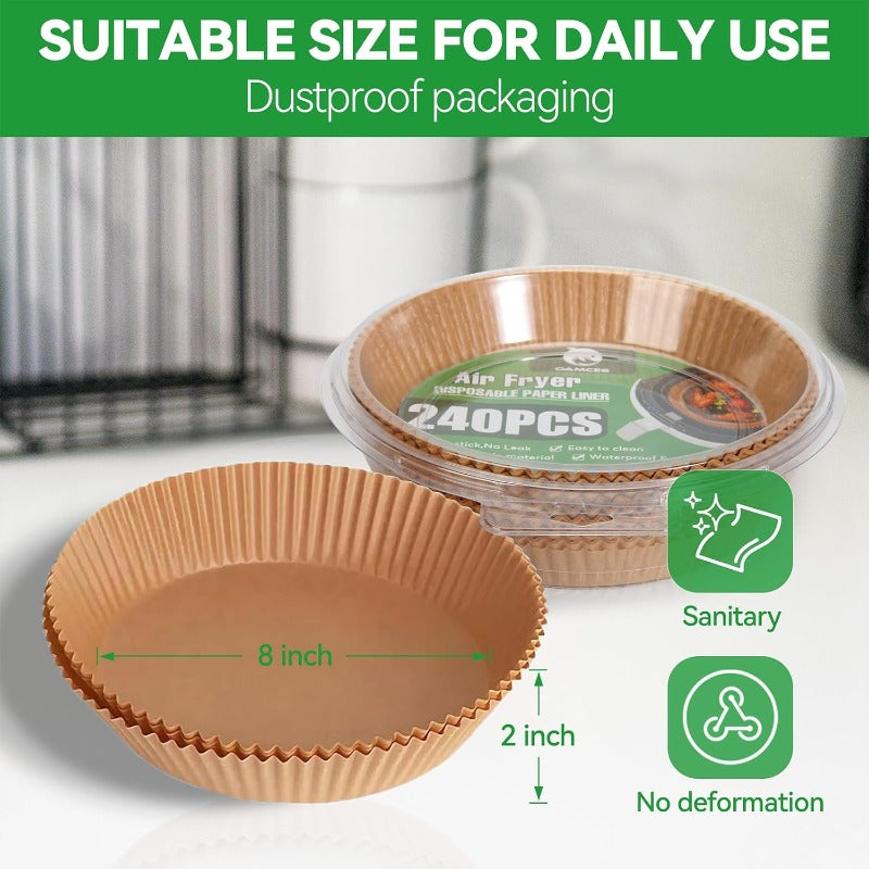 240pcs Air Fryer Parchment Paper Liners - 8 Inch Nonstick Disposable Round Baking Sheets, 1.5X Thicker BPA-Free & Greaseproof for 5-8QT Air Fryers, Ovens, Microwaves, Pans | Heat-Resistant 428°F, Compatible with Instant Pot, Toaster Ovens & More | Easy