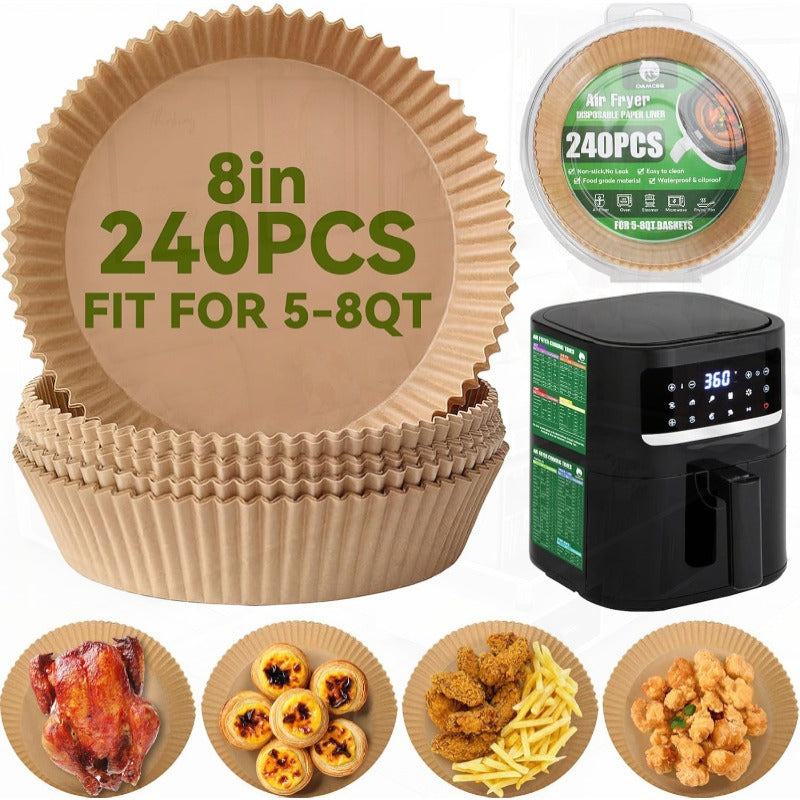 240pcs Air Fryer Parchment Paper Liners - 8 Inch Nonstick Disposable Round Baking Sheets, 1.5X Thicker BPA-Free & Greaseproof for 5-8QT Air Fryers, Ovens, Microwaves, Pans | Heat-Resistant 428°F, Compatible with Instant Pot, Toaster Ovens & More | Easy