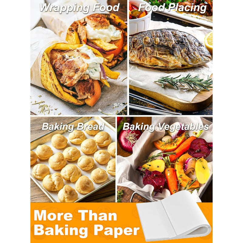 200pcs Precut Non-Stick Parchment Paper Baking Sheets 12x16 Inch - Pre-Cut to Size, No Curling, 450°F Safe, Food Grade Natural Wood Pulp for Baking, Grilling, Air Fryer, Steaming - Disposable & Space-Saving Box (, Bread, Cupcakes, Pizza), Grilling Liner,