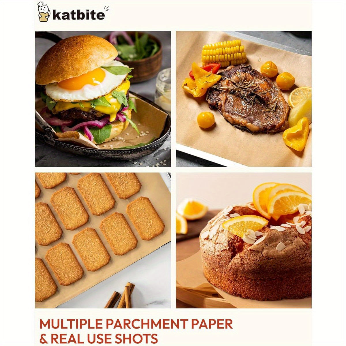265-Sheet Katbite Heavy Duty Unbleached Baking Paper - Non-Stick, Oil Proof, Pre-Cut Large 10x15 Inch Sheets for Pizza, Bread, Cakes, Pastries, Dumplings - Perfect for Home & Professional Kitchens - Advanced Series, Steaming Cooking Wrap