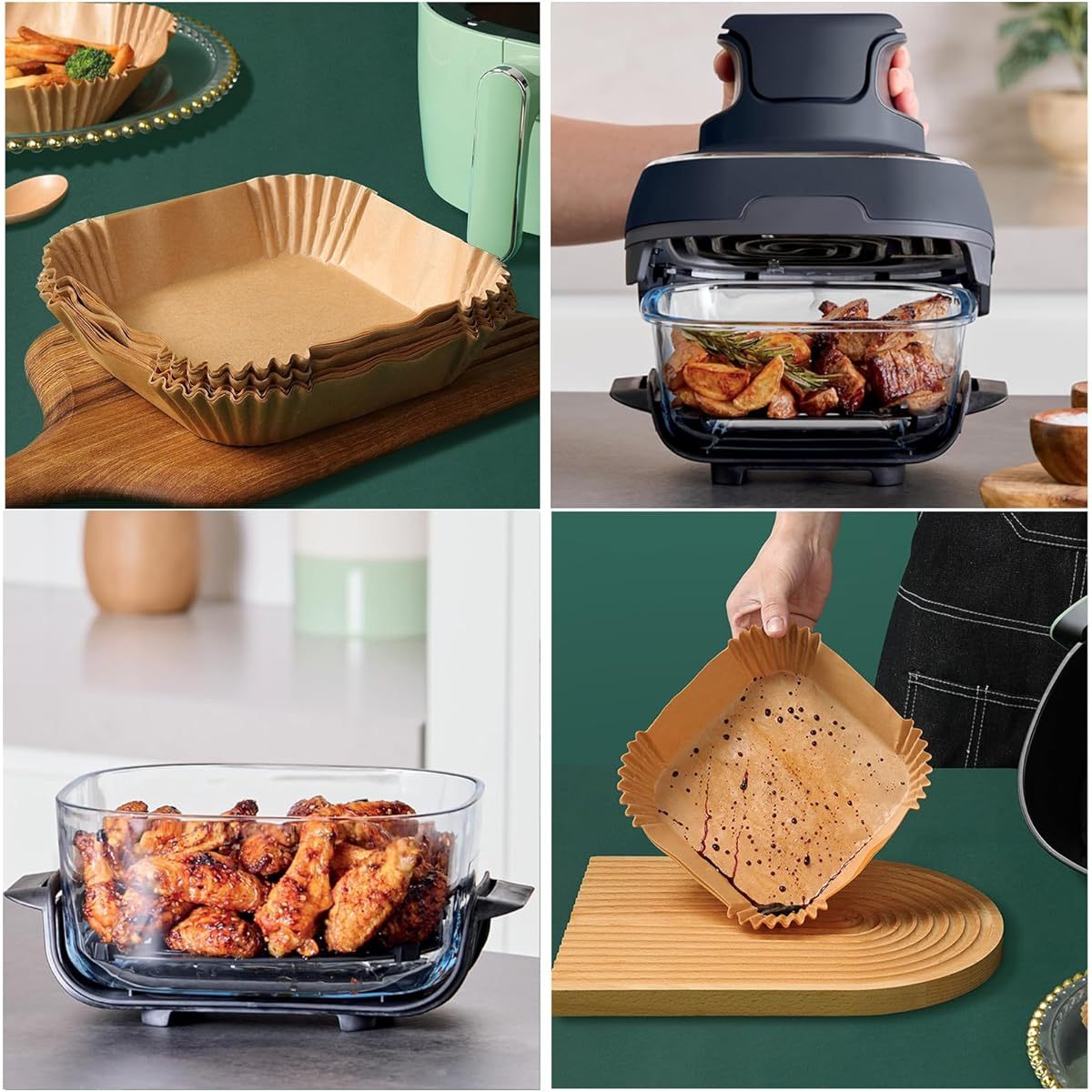 200pcs LYHOLKEER Air Fryer Liners Disposable - Ninja Crispi FN101GY/ST/Series Compatible, Heavy-Duty Parchment Paper with Non-Stick Surface, High Quality & Oil-Resistant, 428°F Heat-Resistant, BPA/PFA-Free, Individually Wrapped for Easy Use - Compatible