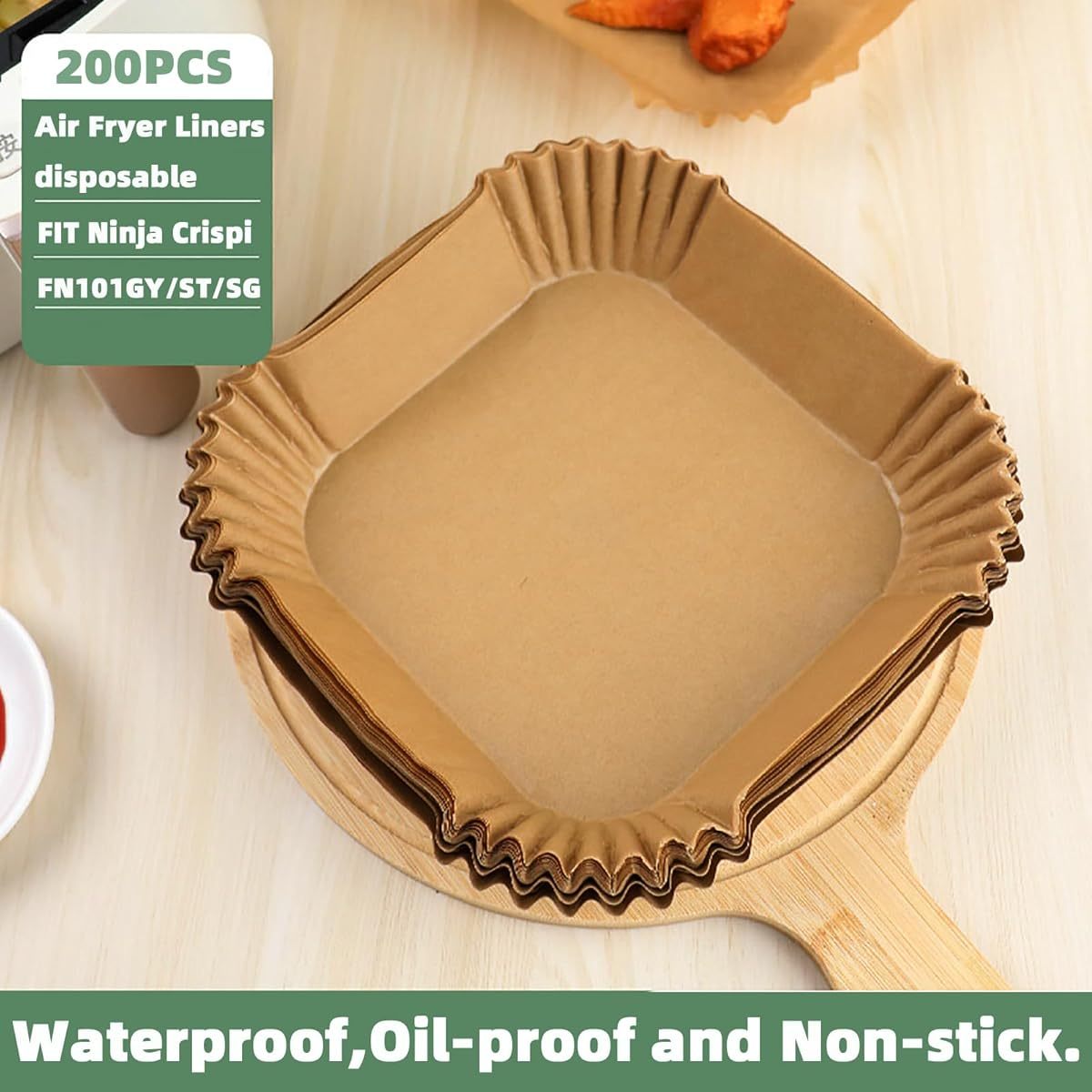 200pcs LYHOLKEER Air Fryer Liners Disposable - Ninja Crispi FN101GY/ST/Series Compatible, Heavy-Duty Parchment Paper with Non-Stick Surface, High Quality & Oil-Resistant, 428°F Heat-Resistant, BPA/PFA-Free, Individually Wrapped for Easy Use - Compatible