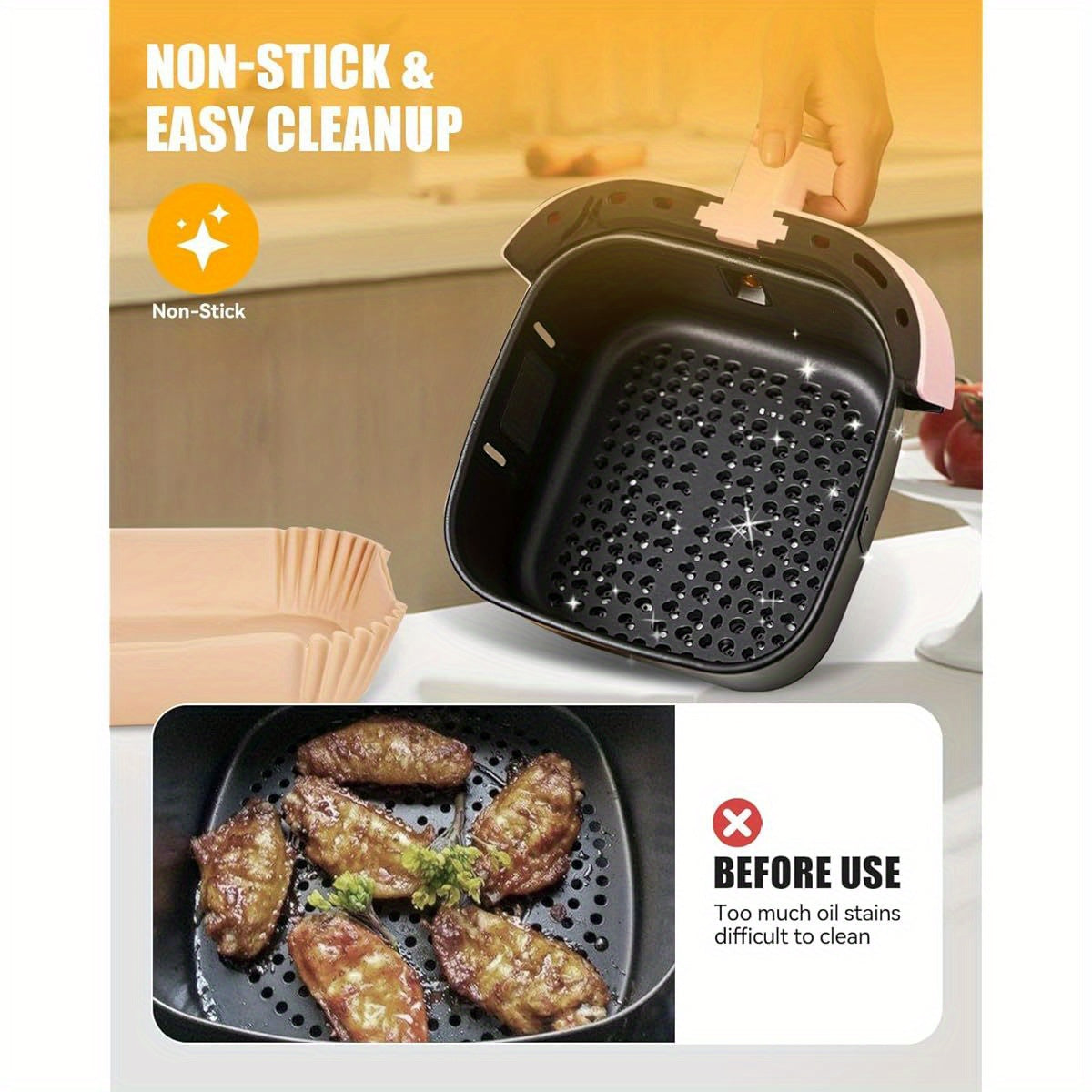 130pcs Nonstick Air Fryer Liners for Paris Hilton 6-Quart & 8-Inch Fryer - Food Grade Disposable Parchment Paper Baking Inserts, Bleach-Free, Easy Cleanup, Perfect for Chicken, Fries, and More, Air Fryer Accessories, Kitchen Essentials, Modern