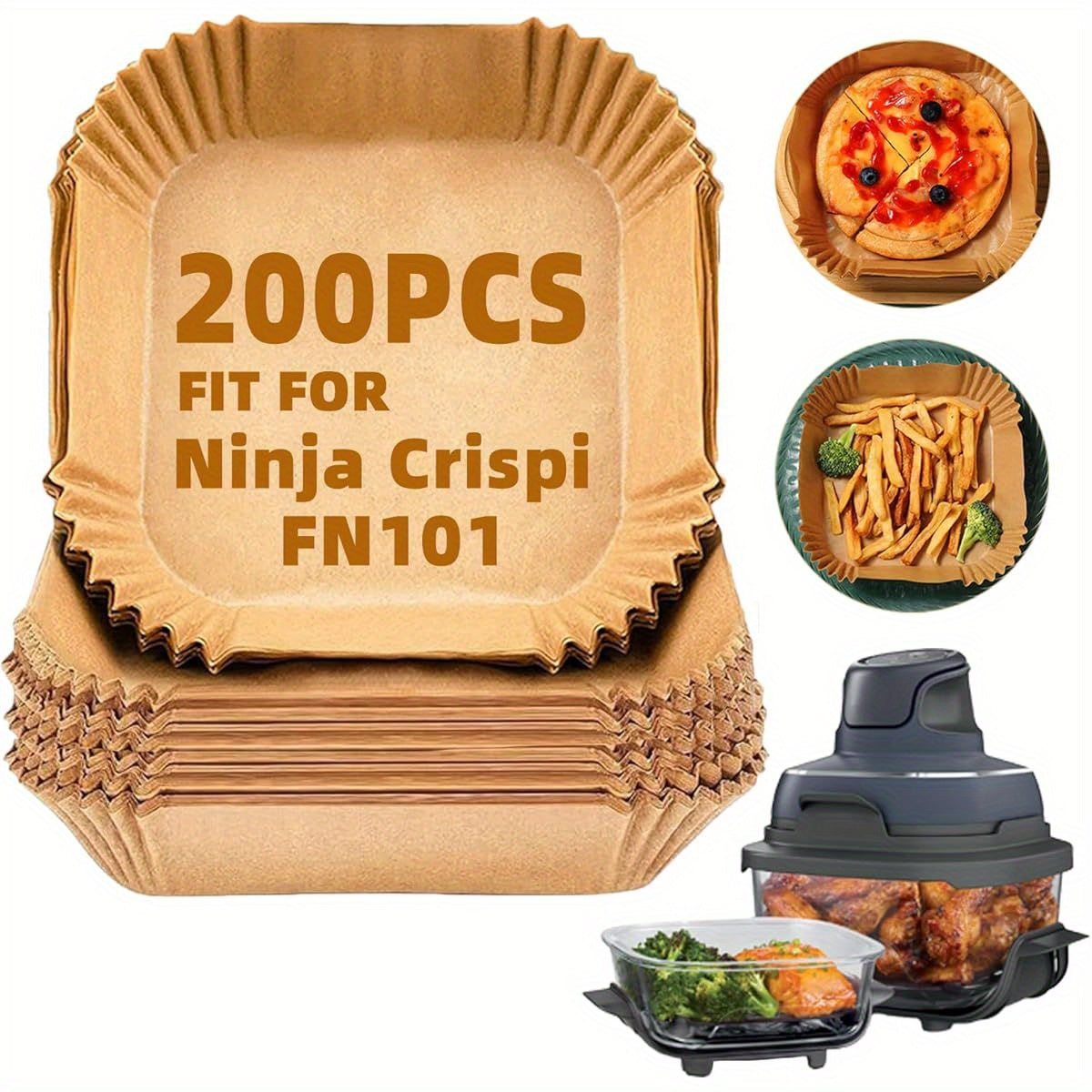 200pcs LYHOLKEER Air Fryer Liners Disposable - Ninja Crispi FN101GY/ST/Series Compatible, Heavy-Duty Parchment Paper with Non-Stick Surface, High Quality & Oil-Resistant, 428°F Heat-Resistant, BPA/PFA-Free, Individually Wrapped for Easy Use - Compatible