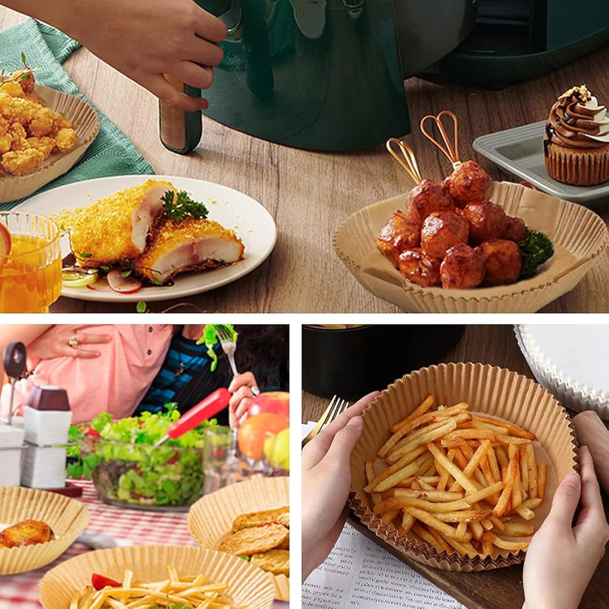 125pcs Disposable Air Fryer Liners - Non-Stick, Food Grade, 6.3" Round Parchment Paper for Baking, Roasting & Cooking - Perfect for Air Fryers, Ovens & Microwaves, Air Fryer Accessories, Baking Essentials, Round Liners, Nonstick Surface