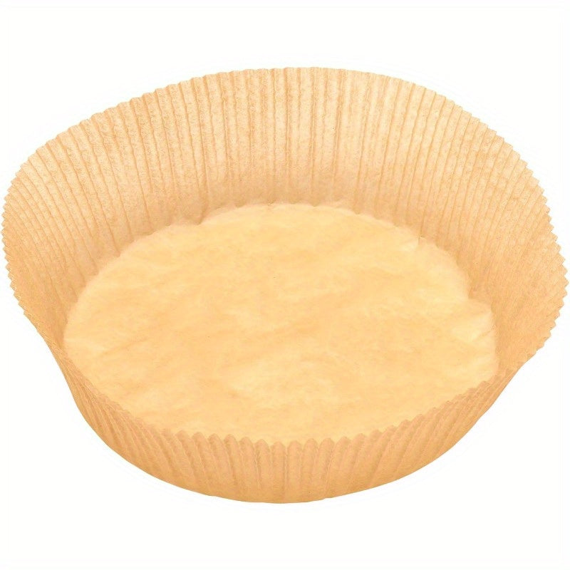 100-Pack of Round Baking Liners Made from Non-Stick, Greaseproof Silicone Paper, Suitable for Cakes And Pies, Also Usable As Air Fryer Liners., Also Used as Skillet Covers, Oven Cups, Roasting Folds, Meat, Vegetable, And Fruit Preparation, Paper Pans for