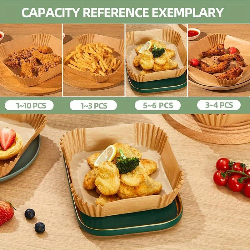 125pcs Air Fryer Liners Nonstick, Oilproof, Waterproof, Food Grade Parchment Paper - Pre-Cut 8x8 Inch Square Sheets, Non-Stick Surface for Easy Cleanup, Compatible with Air Fryer, Oven, Microwave, Deep Fryer - Ideal for Home, Restaurants, Parties,