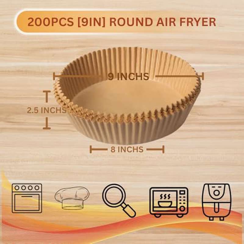 200pcs Heavy-Duty Non-Stick Air Fryer Liners - Oil-Proof, Waterproof, Pre-Cut Rounded edges for 5-8QT Fryers, Oven, Microwave, toaster ovens - Parchment Paper Sheets (200 Count) - Easy Cleanup, Mess-Free Cooking, Food Safe - Compatible with Most Air