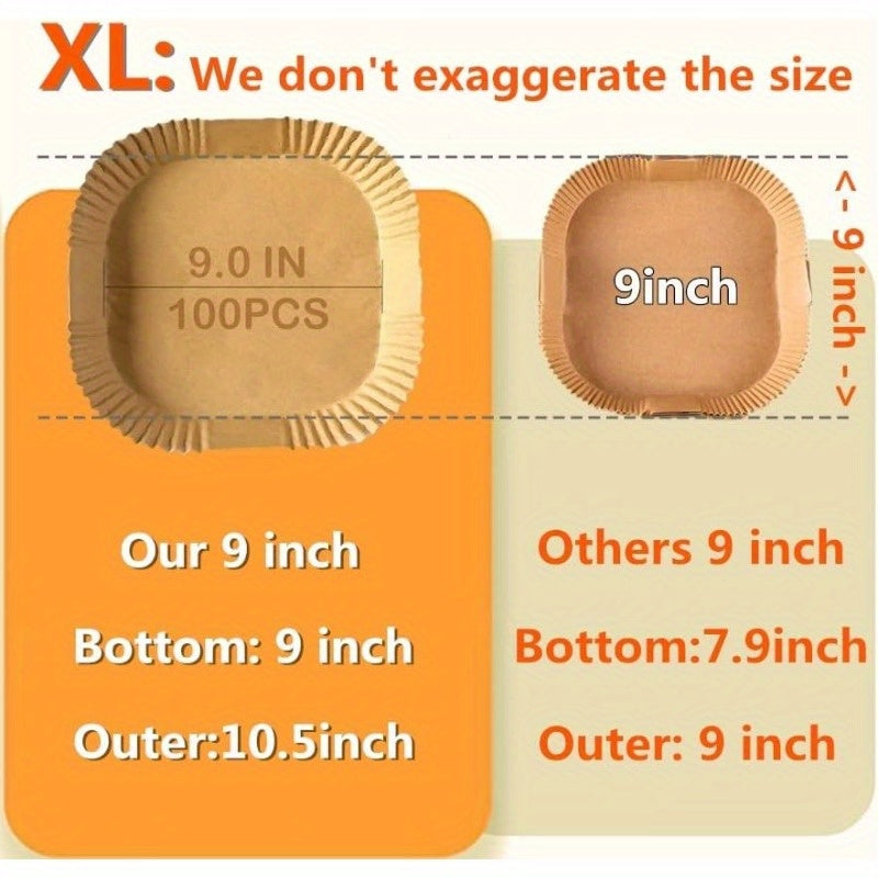 100pcs Air Fryer Liners Disposable 9.0''XL Square Parchment Paper - Non-Stick, Waterproof & Oil-Proof Thickened Baking Sheets with Wavy Edging for Oven, Microwave, Steamer - Fits 9-10.5" Air Fryers, Air Fryer Disposable Paper Liner, Oven Cooking Sheets,